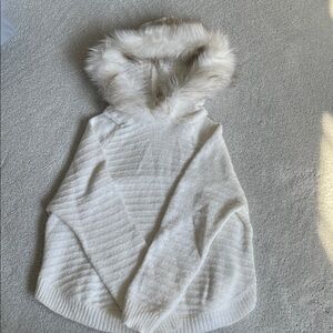 Cat & Jack Cream Hooded Sweater with Faux Fur